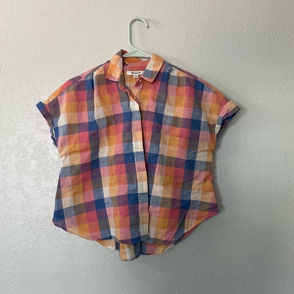 Madewell checkered button up top